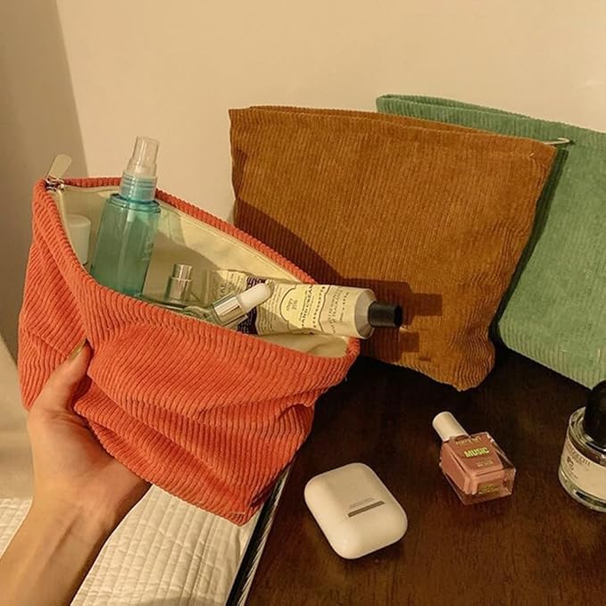 SxoSyo Corduroy Makeup Bags, Cosmetic Bag Purse, Khaki