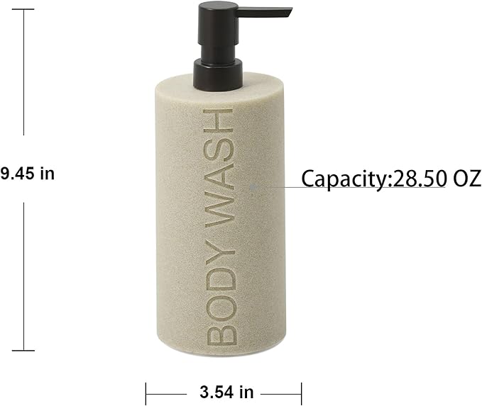 Indecor Home Resin Tan Sandstone Body Wash Engraved Bottle Refillable Pump Dispenser, Durable Waterproof Resin Construction for Bath, Shower - Tan Sandstone, ORB Pump