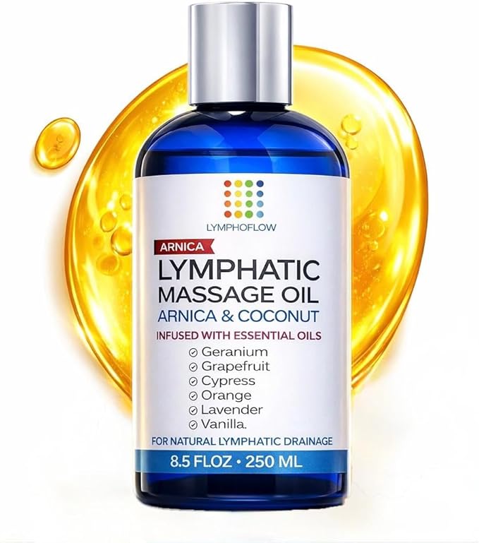Lymphatic Drainage Massage Oil for Massage Therapy - Arnica & Coconut Oil for Post Surgery Recovery & Lymphatic Drainage Massager, Liposuction, 360 Lipo, BBL, Tummy Tuck Procedure,Moisturizing -8.5 Oz