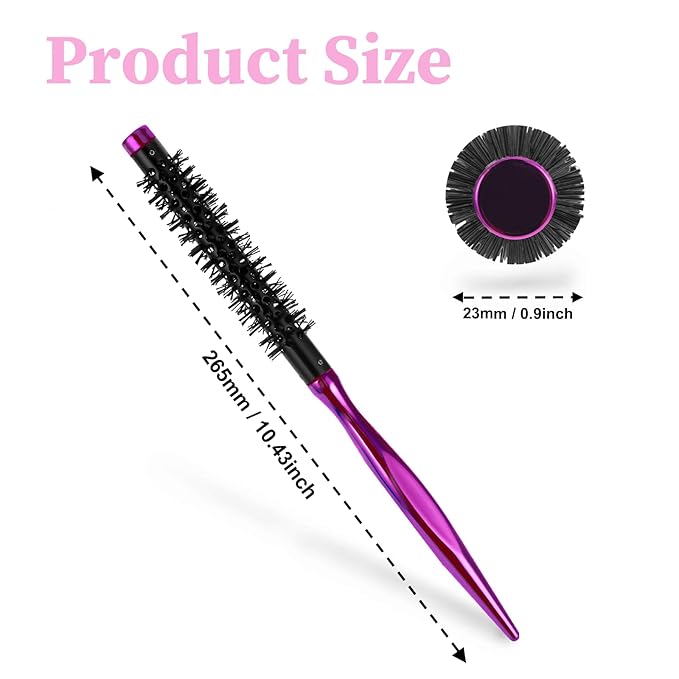 Small 1 Inch Mini Quiff Roller Brush for Blow Drying, Portable Curling Brush With Smooth Handle and Nylon Bristles for Styling Short Hair
