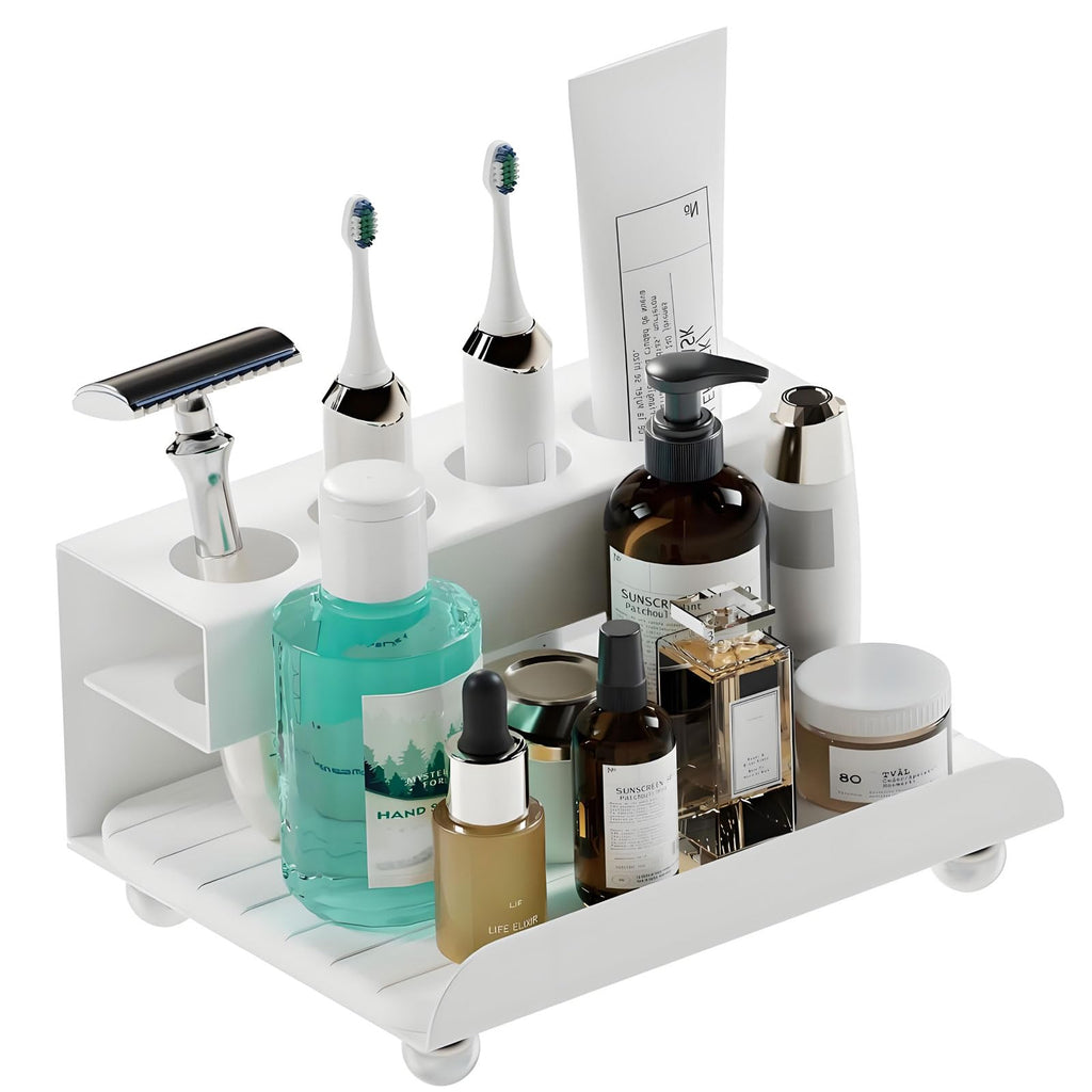 YOOLENS Quick Dry Electric Toothbrush Holder 4 Slots Metal Bathroom Counter Organizer for Toothpaste Razor Mouthwash, White