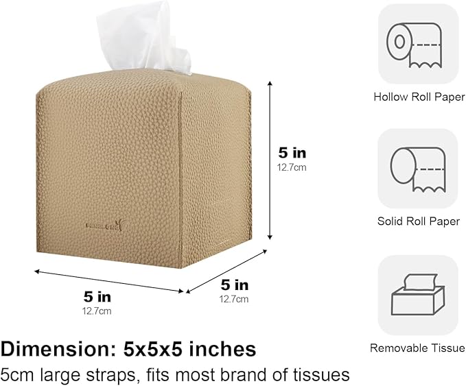 PENGLONG Tissue Box Cover 5X5X5'' PU Leather Tissue Holder Square Tissue Cube Box Organizer for Bathroom Vanity Countertop, Car, Night Stands, Office, Home, Kitchen (2Pack, Wood Apricot)