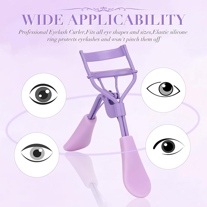 ODELY Eyelash Curler with Pads, Lash Curler 2 Pcs with 10 Extra Silicone Replacement Pads, Comfortable Grip for Effortless Curling – Eyelashes for The Perfect Eye Contour (Hyacinth Purple)