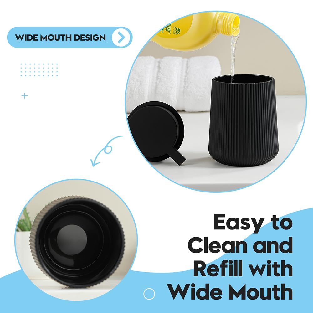 YAUKPH Striped Liquid Hand Soap Dispenser with Leak-Proof Pump for Bathroom and Kitchen Countertop 11oz Black