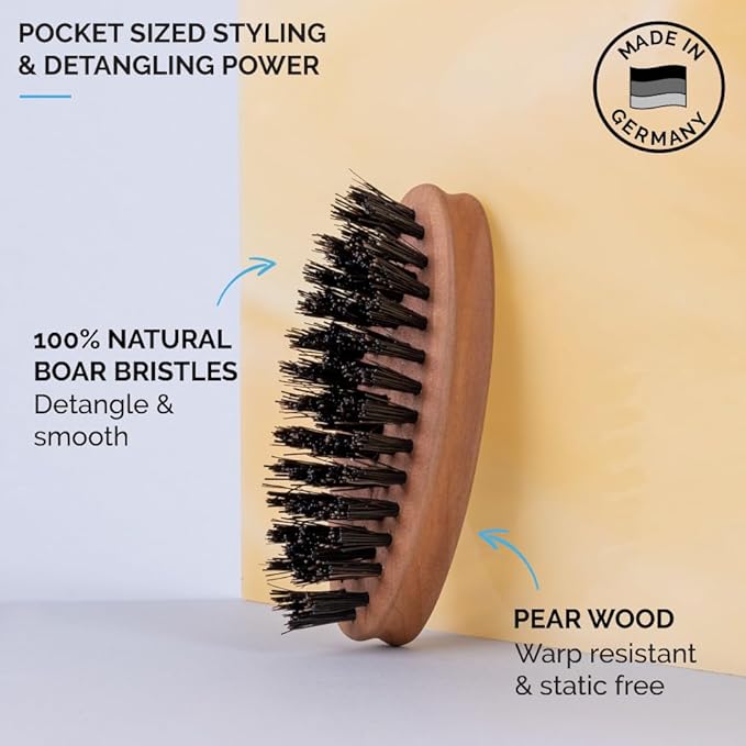 ZEUS Pocket Beard & Mustache Brush for Men, Soft Bristles (Made in Germany)