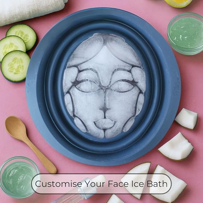 Icy-Mojo Facial Cold Plunge™ | Collapsible Silicone Ice Facial Bowl with Built-in Ice Tray | Portable Face Ice Bath for Skin Tightening, Puffiness, Acne Relief & Glow (Soft Pink) (Baby Ice)