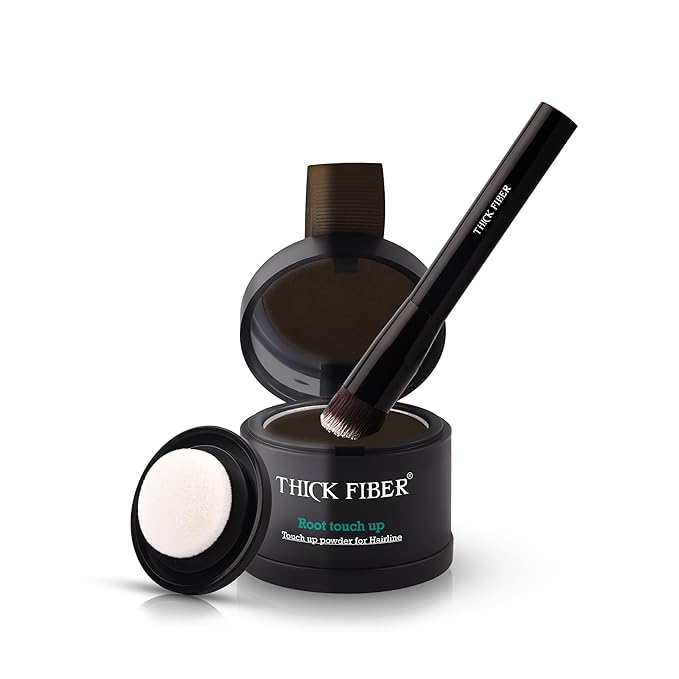 THICK FIBER Root Touch Up Powder with Brush – Covers Grey Roots, Thinning Hair & Bald Spots – Sweat & Water Resistant for Men & Women (Deep Dark Brown, 0.14 Ounce (Pack of 1))