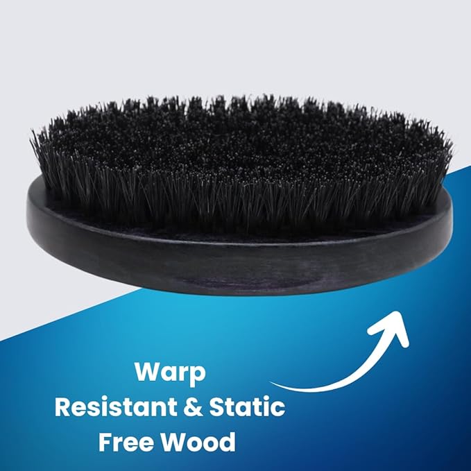 Beard Brush for Men, Natural Boar Bristles, Black Oval Wave Brush, Warp Resistant Wood Handle, for Fuller Thicker Hair, Beard & Mustache Growth, Exfoliation (Black)