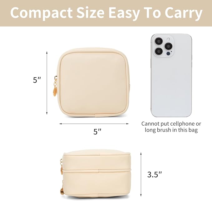 XIAOLER Small Makeup Pouch, Double Zipper Cosmetic Bag, Travel Makeup Bag, Cute Makeup Bag for Purse, Mini Toiletry Bag (sand)
