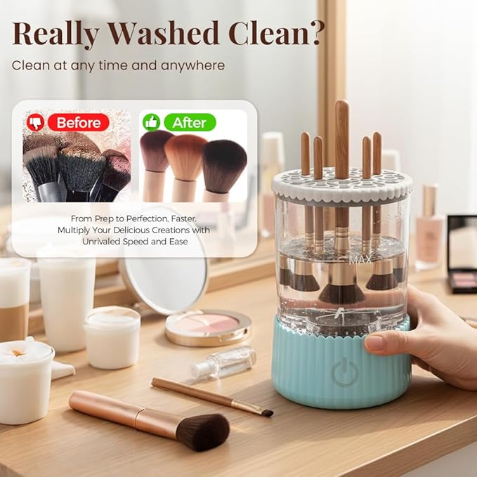 Electric Makeup Brush Cleaner, 2026 New Multi-Functional Cosmetic Brush Cleaner Machine, Portable Automatic Makeup Brush Cleaning Solution With Dryer-Holder, Beauty Gift for Women (Blue)