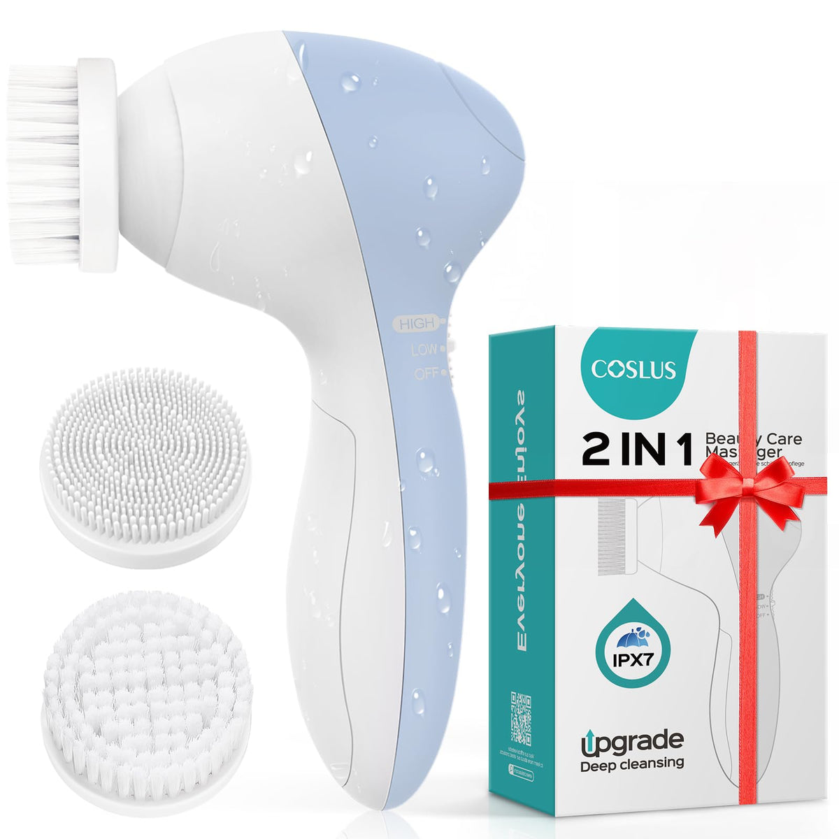 COSLUS Facial Cleansing Brush Face Scrubber, Standard Set, Bright Rose
