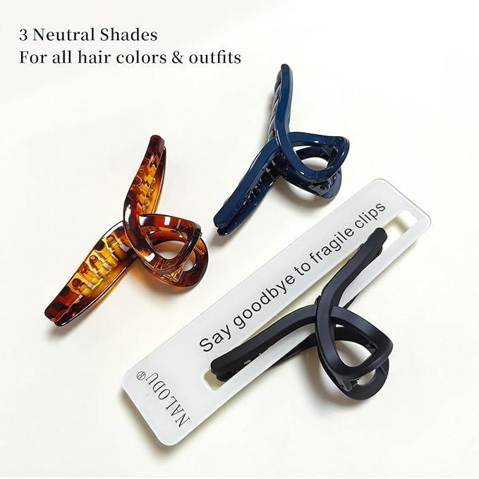 Nalodu Hair Claw Clips Large 4 Inch No Slip Big Matte Shiny Butterfly Clip Clamp Assorted Colors for Thin Fine Thick Hair Women and Girls, 4 Pack