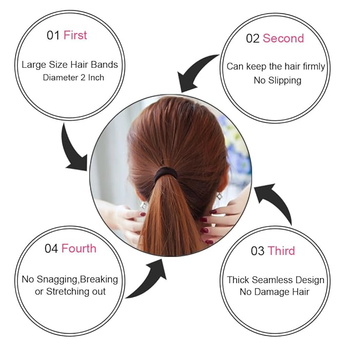 J-MEE Seamless Hair Bands, 100PCS Hair Ties Ponytail Holders Headband Scrunchies for Thick Hair No Crease Damage (Mix Colors)