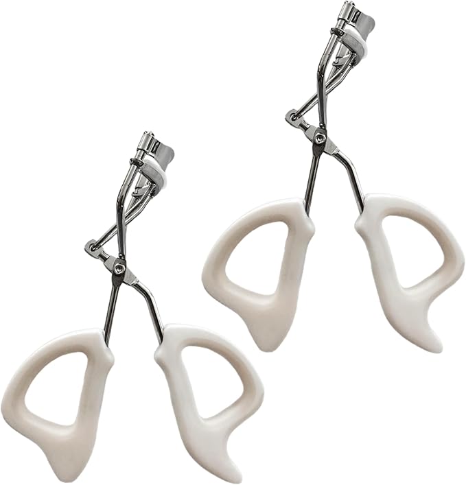 Precision Comfort Hold Easy Grip Professional Eyelash Curler Long Lasting Lifted Eyelashes Ergonomic Comfort Hold Voluminous Curls in Seconds Non-Slip Finger Grip (x2 White)