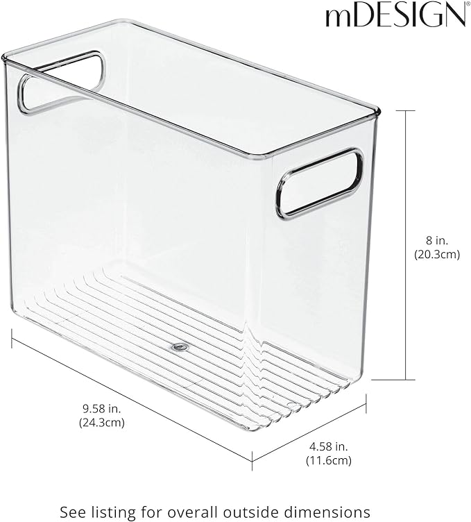 mDesign Tall Modern Stackable Plastic Storage Organizer Bin Basket with Handles for Bathroom Vanity Organization - Shelf, Cubby, Cabinet, or Closet Organizing Decor - Ligne Collection - Clear
