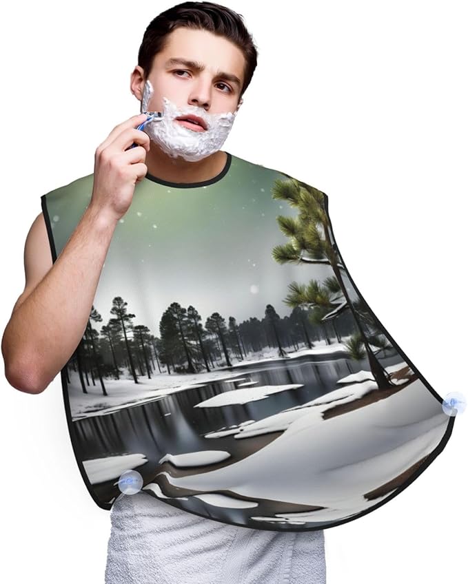 Pine Needle Tree Winter Print Beard Bib Apron For Men, Beard Hair Catcher For Men Shaving Trimming,Beard Cape Cloth