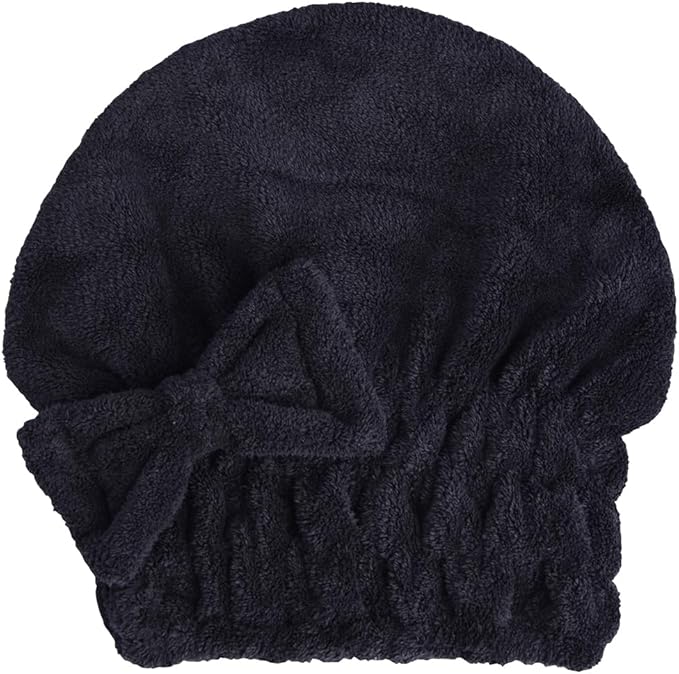 HOPESHINE Microfiber Hair Towel Cap for Women Wet Short or Long Curly Hair Super Absorbent Quick Dry Turbans Anti Frizz Great Gift for Women and Girls (Black+Grey, 2)