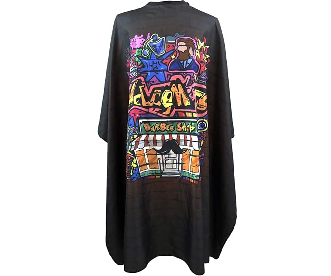 Barber Cape for Men, PELOCAPA Hair Cutting Cape with Metal Snap Closures, Professional Salon Cape, Large Waterproof Hairdressing Cape for Hairstylist- 63”× 56”(Graffiti Style)