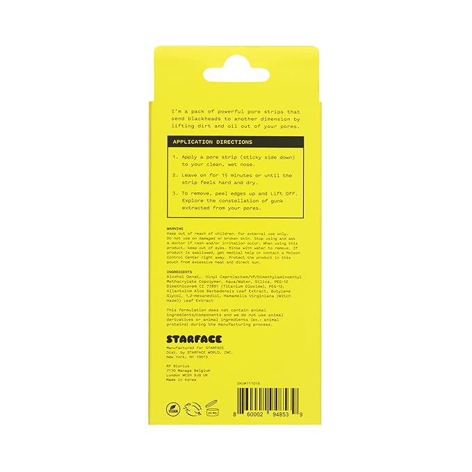 Starface World Lift Off Pore Strips, Blackhead Remover, Deep Cleansing Nose Strip, Patches for Pores (8 count, Pack of 2)