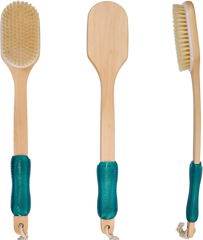 OWIIZI Long Handle Back Scrubber for Shower Wooden Curved Body Scrub Brush