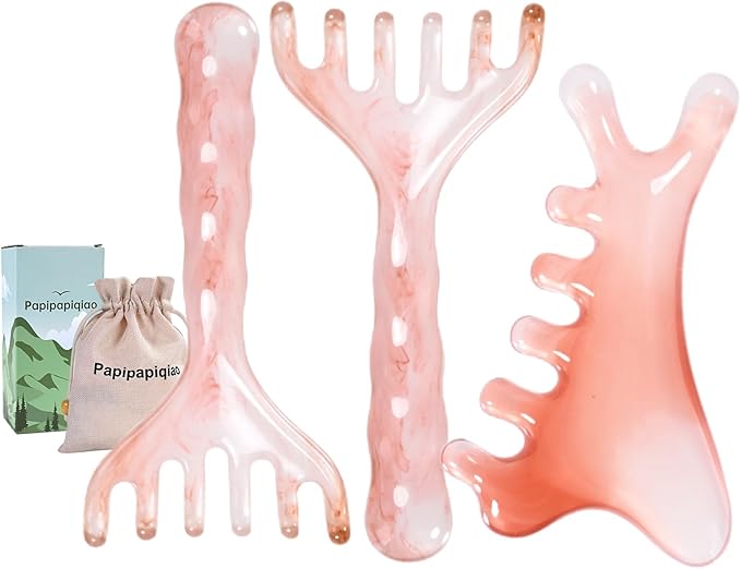 Papipapiqiao 3 Pack Head Massager & Scalp Comb - Manual Scalp Massager with Gua Sha Comb for Scalp Relaxation, Tension Relief, Resin Head Scratcher Stress Relief Tool for Women Men