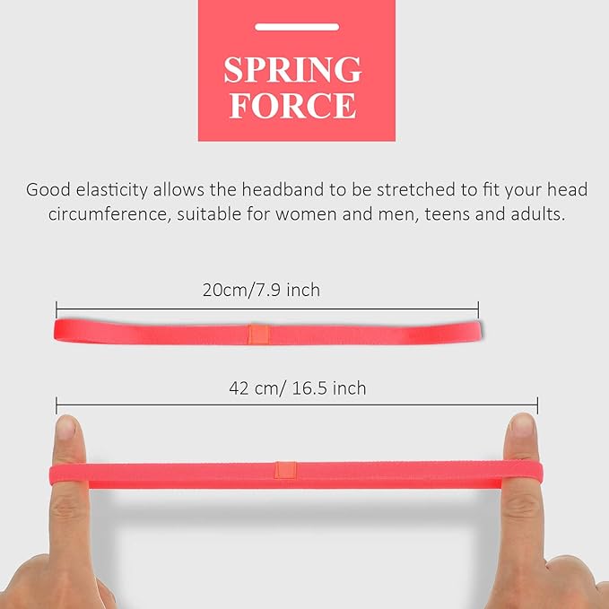 Bememo 4 Pieces Thick Non-Slip Elastic Sport Headbands Hair Headbands for Women and Men (Fluorescent Yellow, Fluorescent Orange, Red, Pine Green)