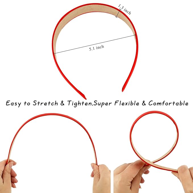 Wecoe 10 Pack Red Headband Women 1 Inch Wide Satin Headbands Non Slip Fashion Plain Head Bands Solid Hair Bands DIY Hair Accessories for Women Girls Diademas Para Mujer