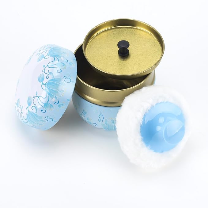 ASUNFO 2 Pcs Powder Puff for Body Powder with Case for Women Pink & Blue