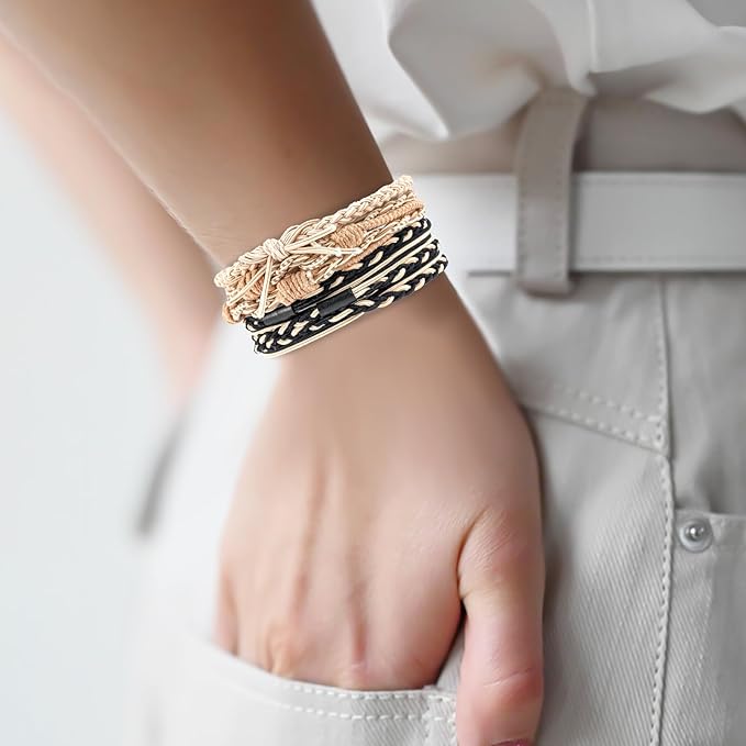 Hair Ties Bracelet Boho Hair Tie for Women, Lolalet Super Cute Soft Braided Elastics, Strong No Pull Nylon Ponytail Holder for Thin Long Curly Hair - 12 Pcs, Style E