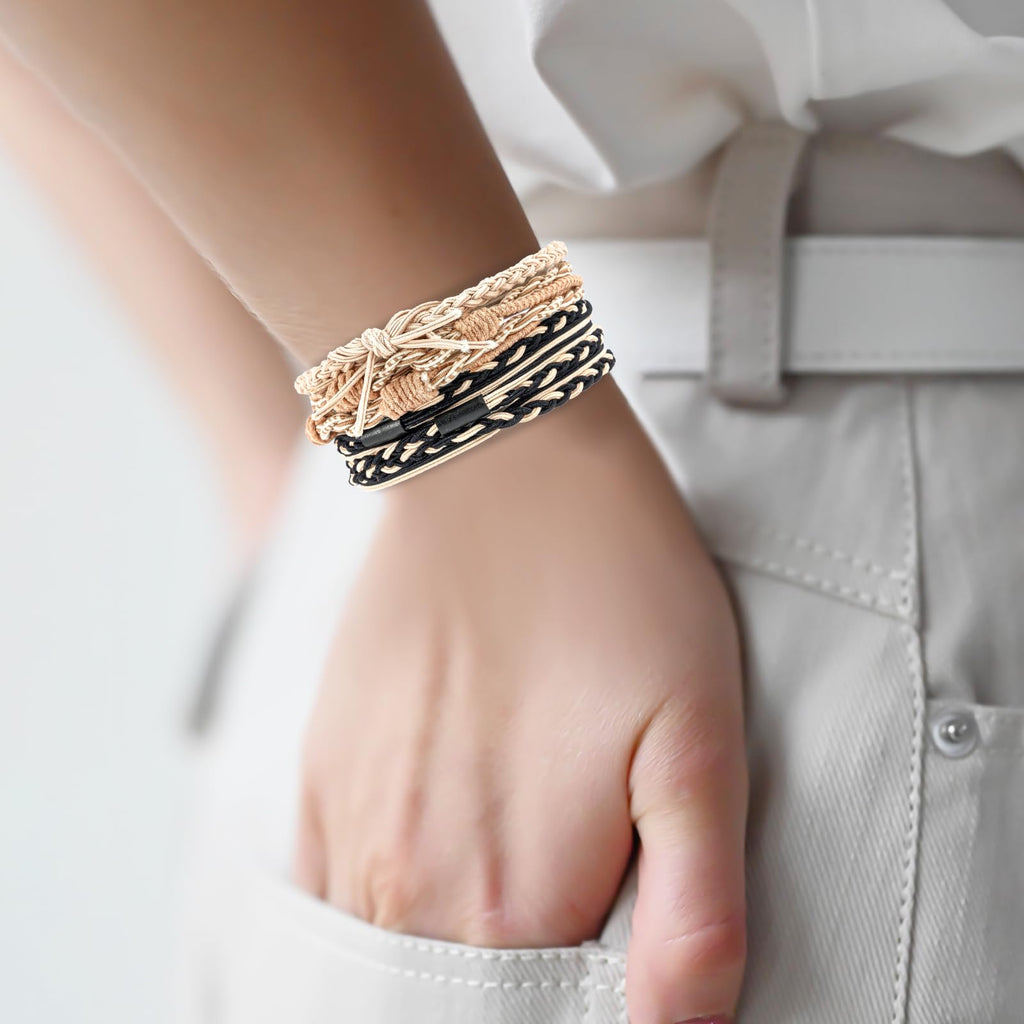 Hair Ties Bracelet Boho Hair Tie for Women, Lolalet Super Cute Soft Braided Elastics, Strong No Pull Nylon Ponytail Holder for Thin Long Curly Hair - 12 Pcs, Style E