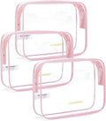 BAGSMART Clear Toiletry Bag 3-Pack TSA Approved Water-Repellent, Pink