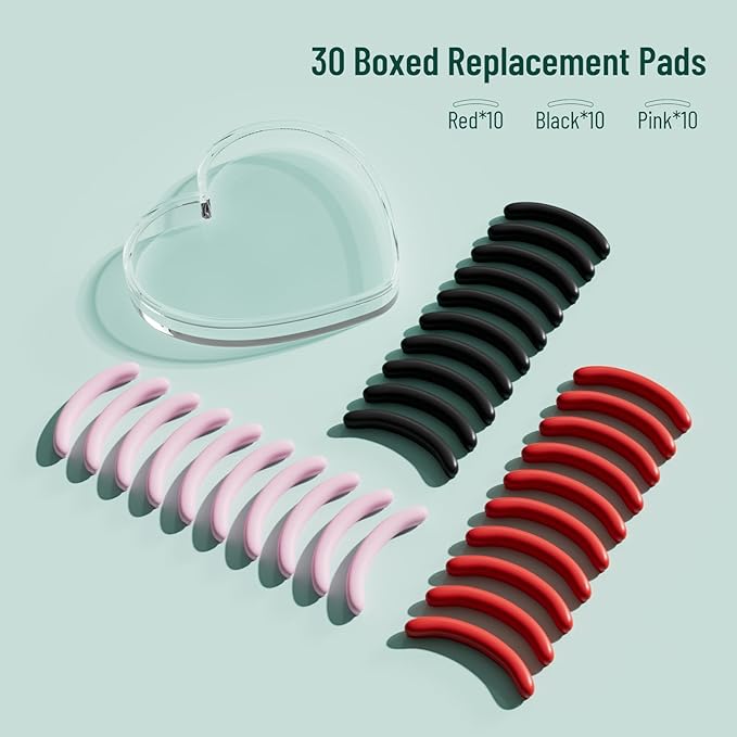 Eyelash Curler Refills with a Heart-Case, 30PCS Colorful Eyelash Curler Pads, Compatible with Universal Eye Lash Curler, Soft and Elastic to Create an Excellent Curling Effect