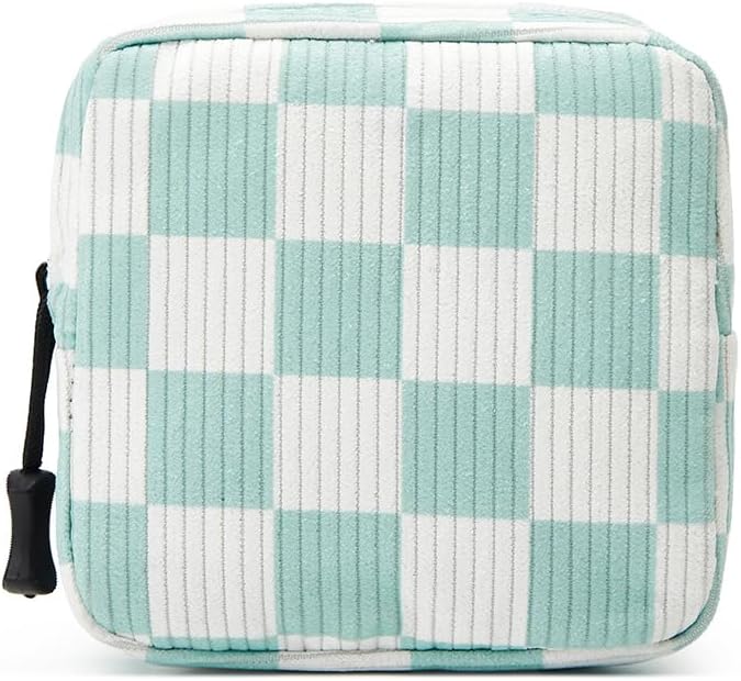 ZOEMTIU Small Makeup Bag for Purse,Mini Cosmetics Bag cute Zipper corduroy Cosmetic Pouch Storage Pouch Travel Toiletry Organizer for Women Girls(Checkered Green)
