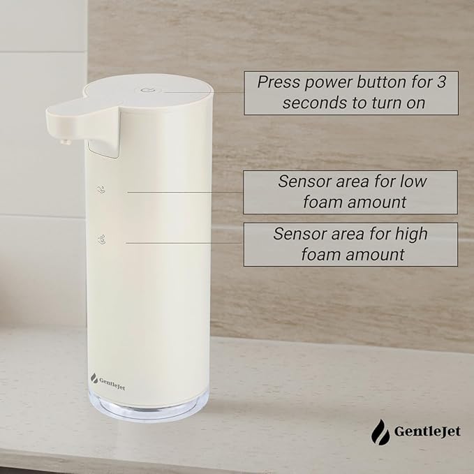 GentleJet EasyFoam Automatic Foaming Soap Dispenser, Touchless USB-C Rechargeable Sensor Pump, 304 Stainless Steel, Adjustable Foam, IPX5 Water-Resistant for Bathroom & Kitchen, 10 fl oz / 300 mL