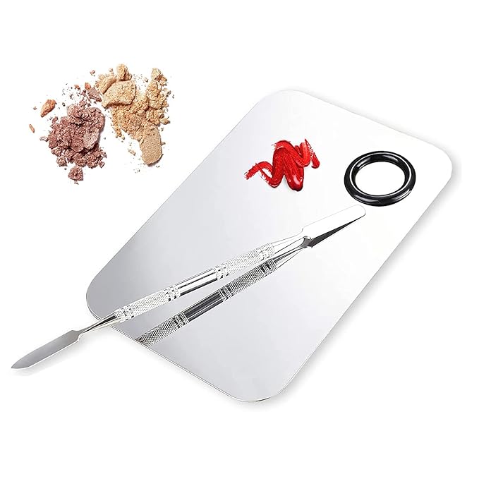 ALIOBC Makeup Mixing Palette, Upgrad Stainless Steel Metal Foundation Palette with Spatula Artist Tool for Mixing Foundation Nail-Art, Size 4.5x2.9 in（2 Pcs）