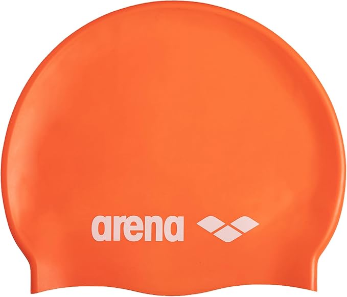 Arena Classic Unisex Soft Silicone Swim Cap for Women and Men, Intensive Training and Racing Comfortable Non-Slip Long Hair Swimming Hat, Orange