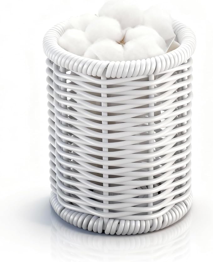 Dealpoli Rattan Jars, Cotton Pad Floss Jar Bathroom Vanity Desk Storage