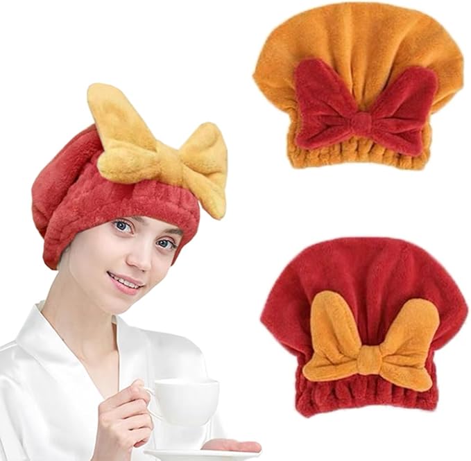 Jenmex Microfiber Hair Towel Wrap for Women, 2Pcs Hair Towel Cap.Soft Absorbent Turban Hair Towel for Long and Wet Hair(Orange & Red)