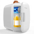 DUMOS Mini Fridge for Bedroom, 4L Compact Personal Fridge Cooler For Skincare, Drinks, And Snacks, Fits 6 Cans, Mini Refrigerator with 110V Ac/12V Dc, Ideal For Car, Dorm, White