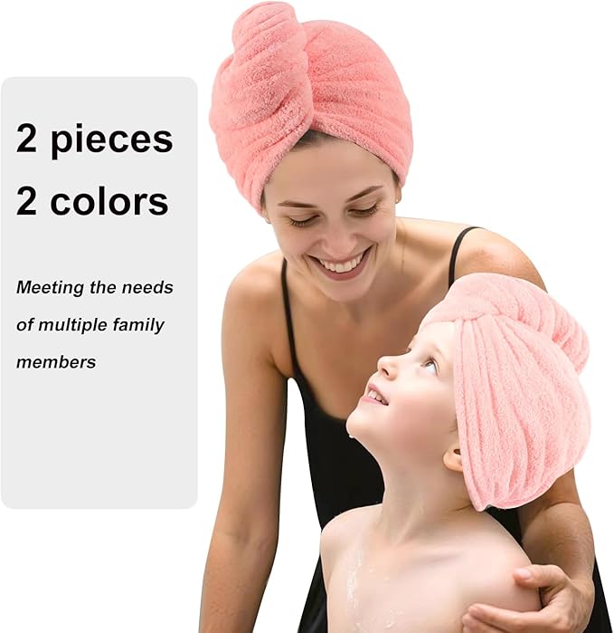 Microfiber Hair Drying Towel Wrap for Women, Hair Turbans Towel for Wet Hair,turbie Twist Hair Towels(The Color of the Picture is for Reference only) (Pink,Light Pink)