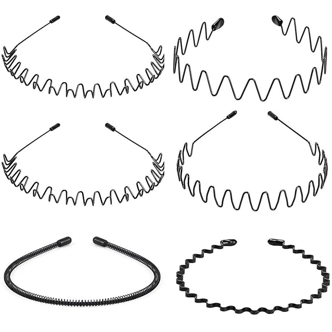 WantGor Metal Headbands for Women Men, Fashion Unisex Black Hairband Sports Headwear Hair Hoop Hair Accessories for Home, Outdoor (6 Pack)