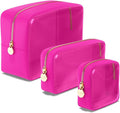 Clear Cosmetic Bags Set of 3, Mini Small Large Makeup Bags For Women Clear Pouch Cosmetics Cases Zipper Cute Pouches Make Up Travel Toiletry Essentials Preppy Purse Organizer Makeup Cases, Fuchsia