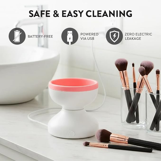 ÉCLAT Electric Makeup Brush Cleaner Machine, Remove Residue on Brush, Sponge, Powder Puffs, Cosmetic Tool Cleaner, No Batteries Needed, Portable Spinning Washer Saves Cleanser Solution (Black/Purple)