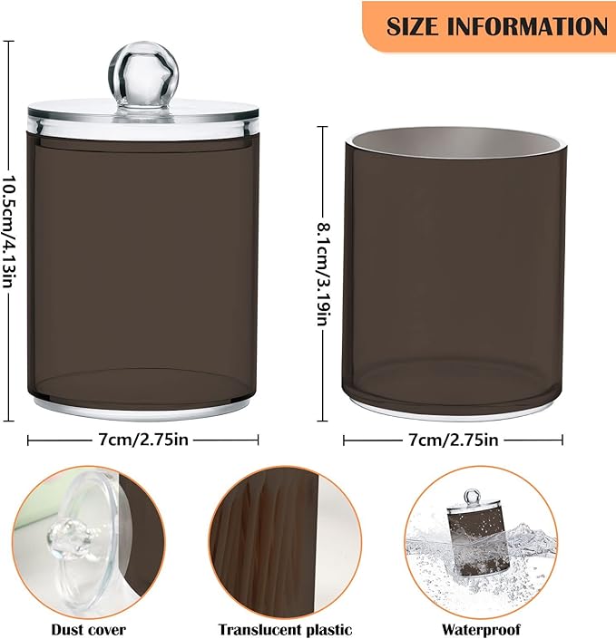 Brown Qtip Holder Organizer Dispenser Cotton Swabs Cans Plastic Jars with Lid Set 4 Pack Bathroom Storage Canister for Cotton Ball Floss Cotton Pads
