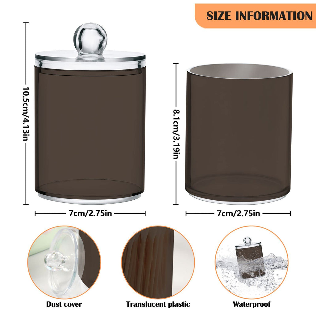 SHJI Brown Qtip Holder Organizer Dispenser Cotton Swabs Cans Plastic Jars with Lid Set 4 Pack Bathroom Storage Canister for Cotton Ball Floss Cotton Pads