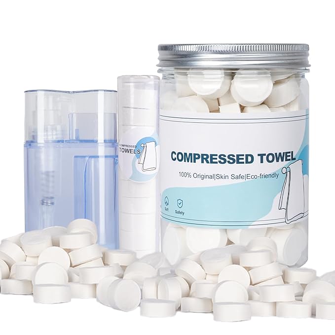 Compressed Towels,110PCS Compressed Face Towel with Carrying Case and Towel Dispenser,Disposable Portable Mini Tissue for Travel,Sport,Camping