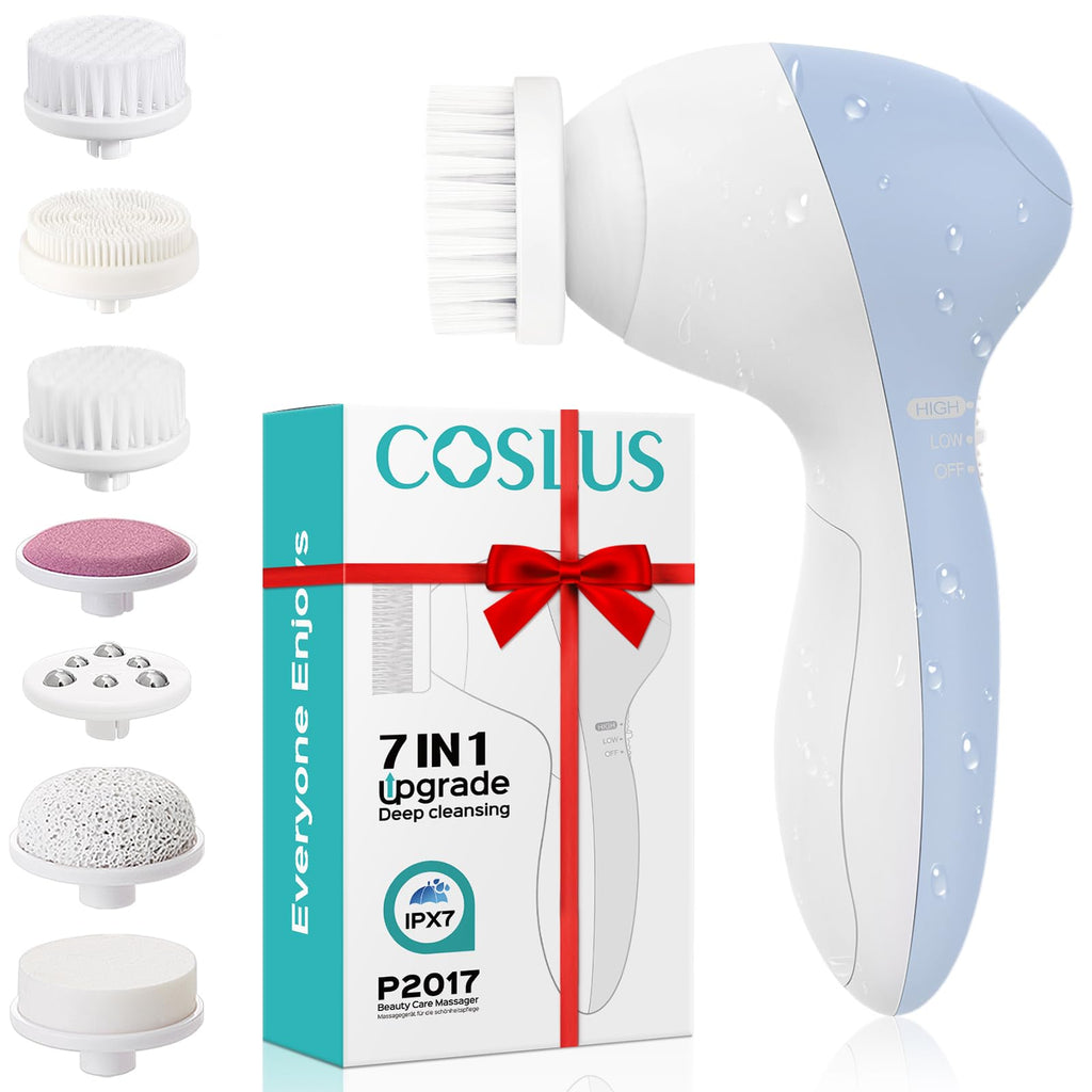 COSLUS Facial Cleansing Brush Face Scrubber, 7-in-1 Rotating Design