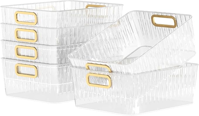 Kekow 6-Pack Clear Pantry Organizer Bins, Plastic Storage Bins with Handle