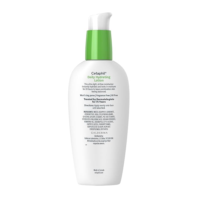 Cetaphil Daily Hydrating Lotion for Face, With Hyaluronic Acid, 3 fl oz, Lasting 24 Hour Hydration, for Combination Skin, No Added Fragrance, Non-Comedogenic