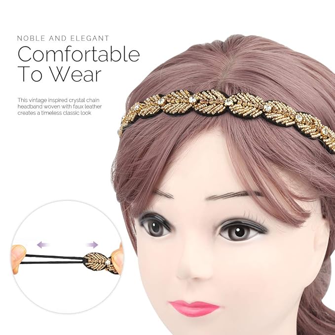 Teenitor 5 Pcs Elastic Rhinestone Beaded Headbands, Jeweled Head Bands for Women's Hair, Hair Headbands Hat Bands for Women